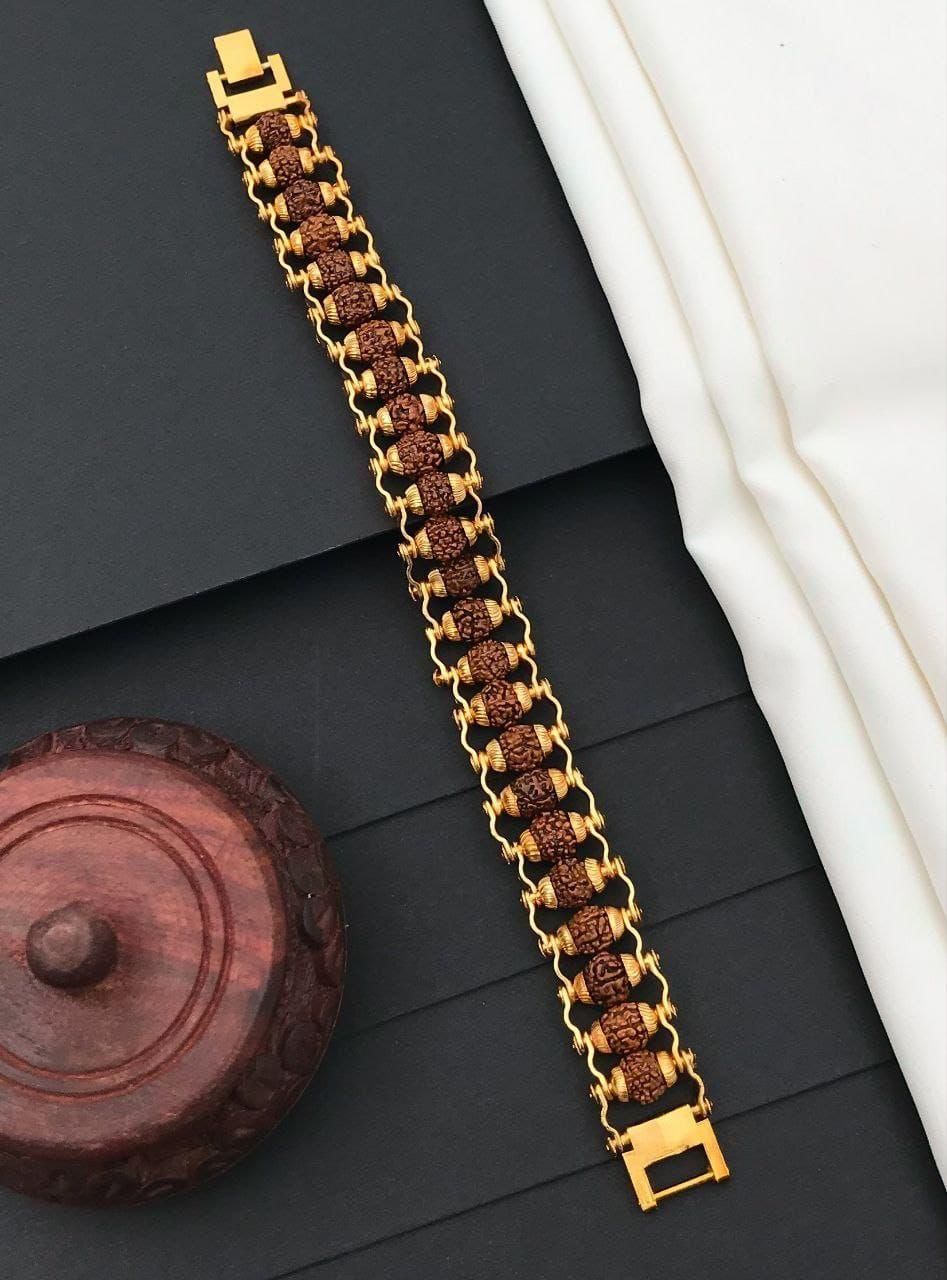 Elegant Paanch Mukhi Rudraksha Bracelet – Genuine Beads with Gold Plating