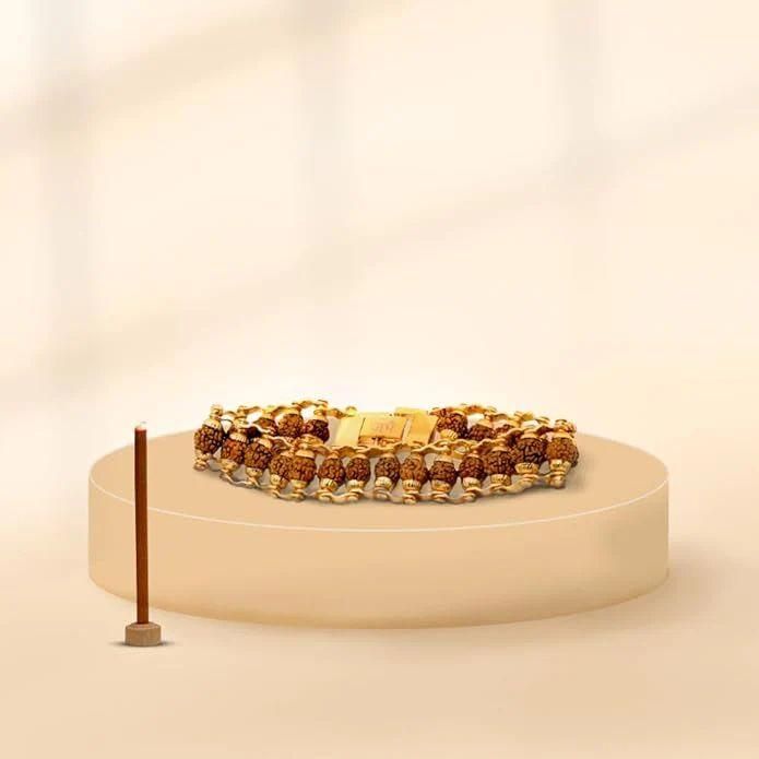Elegant Paanch Mukhi Rudraksha Bracelet – Genuine Beads with Gold Plating