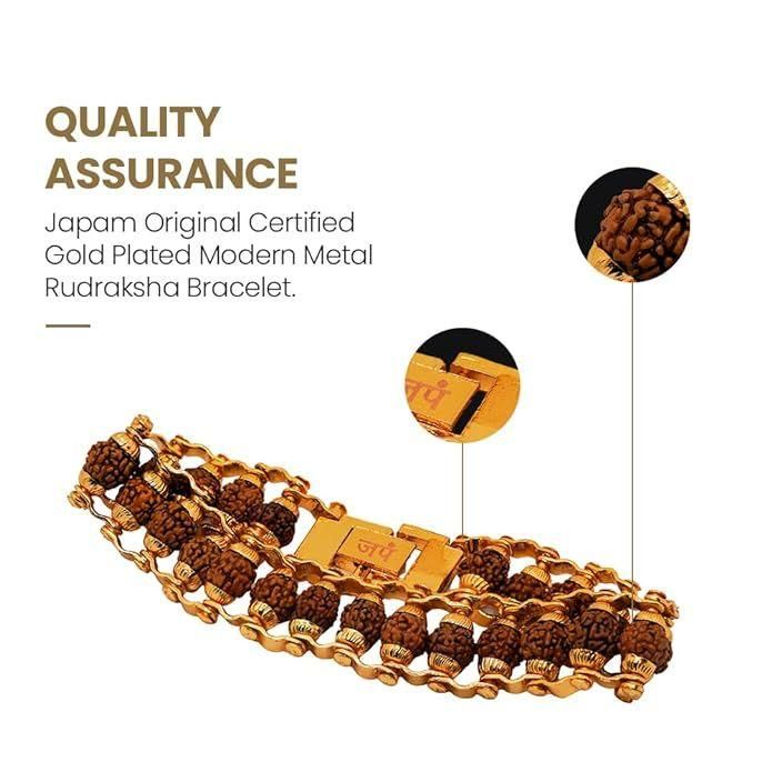 Elegant Paanch Mukhi Rudraksha Bracelet – Genuine Beads with Gold Plating
