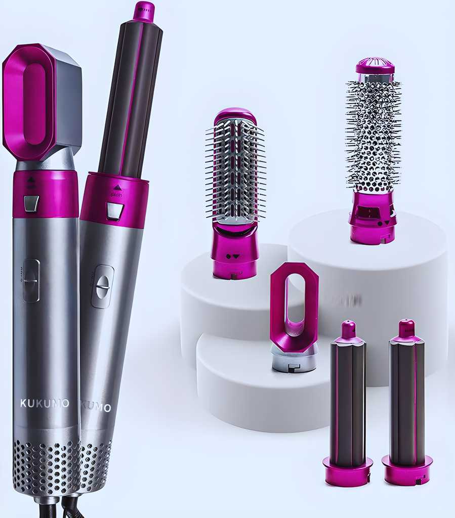 Salon like hair 5-in-1 Hot Air Comb – Auto Suction Curler & Styling Kit for All Hair Types
