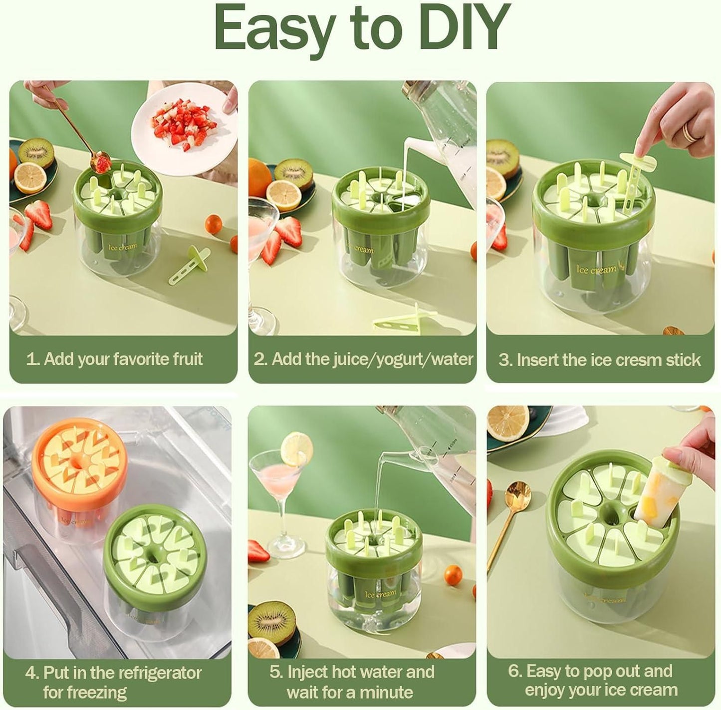 “Reusable DIY 8-Piece Ice Pop Mould Set – Make Healthy Homemade Frozen Treats”
