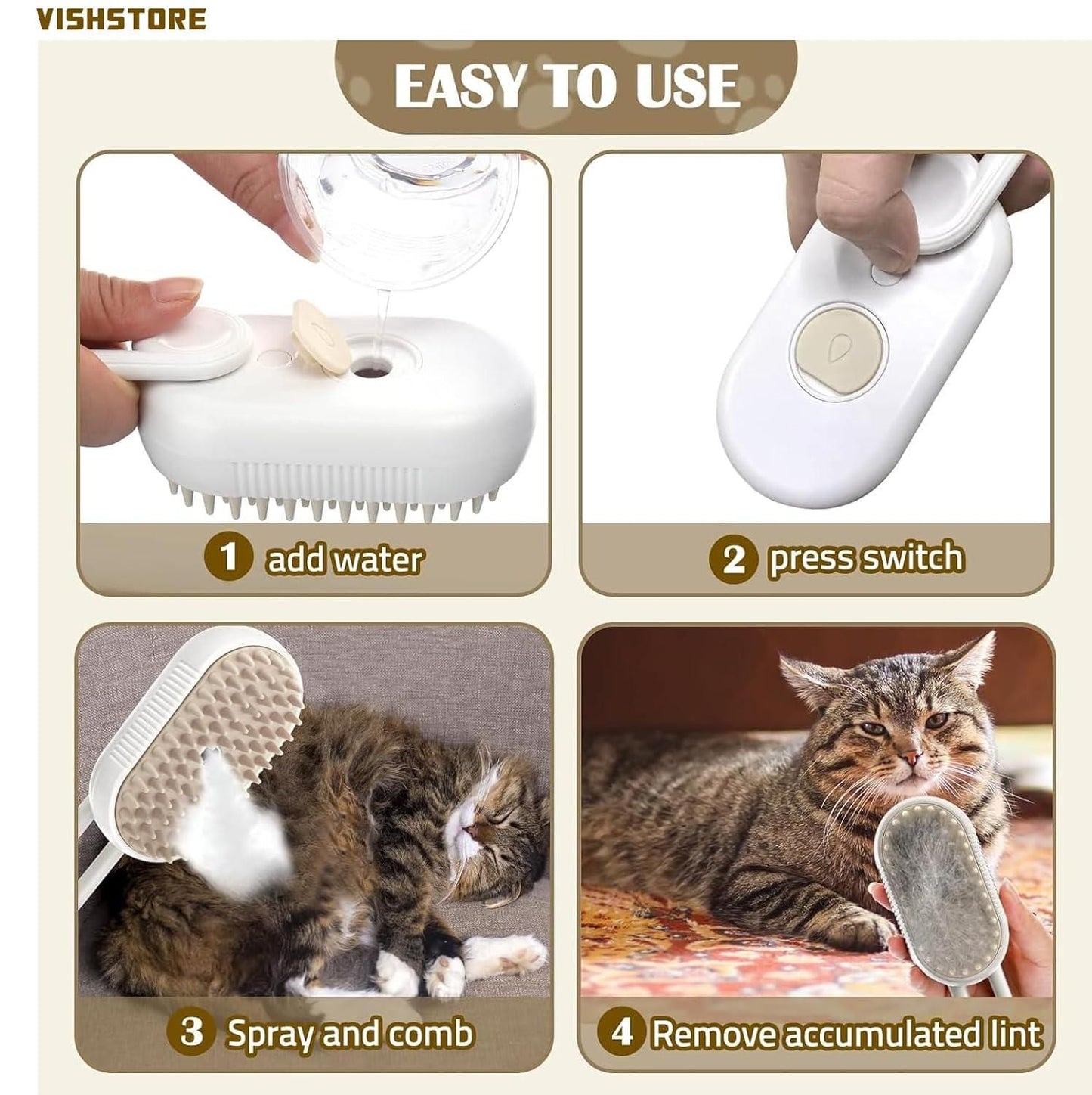 Gentle Steam Brush for Dogs & Cats – Easy Grooming & Deep Clean