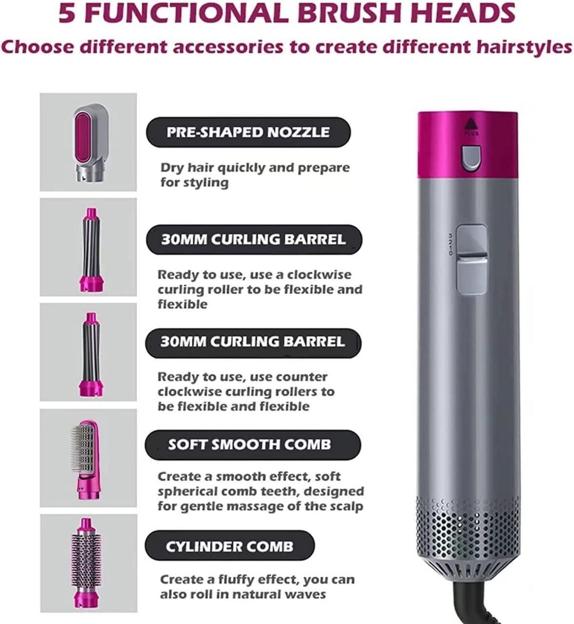 Salon like hair 5-in-1 Hot Air Comb – Auto Suction Curler & Styling Kit for All Hair Types
