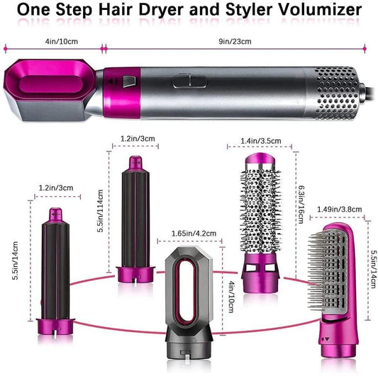 Salon like hair 5-in-1 Hot Air Comb – Auto Suction Curler & Styling Kit for All Hair Types