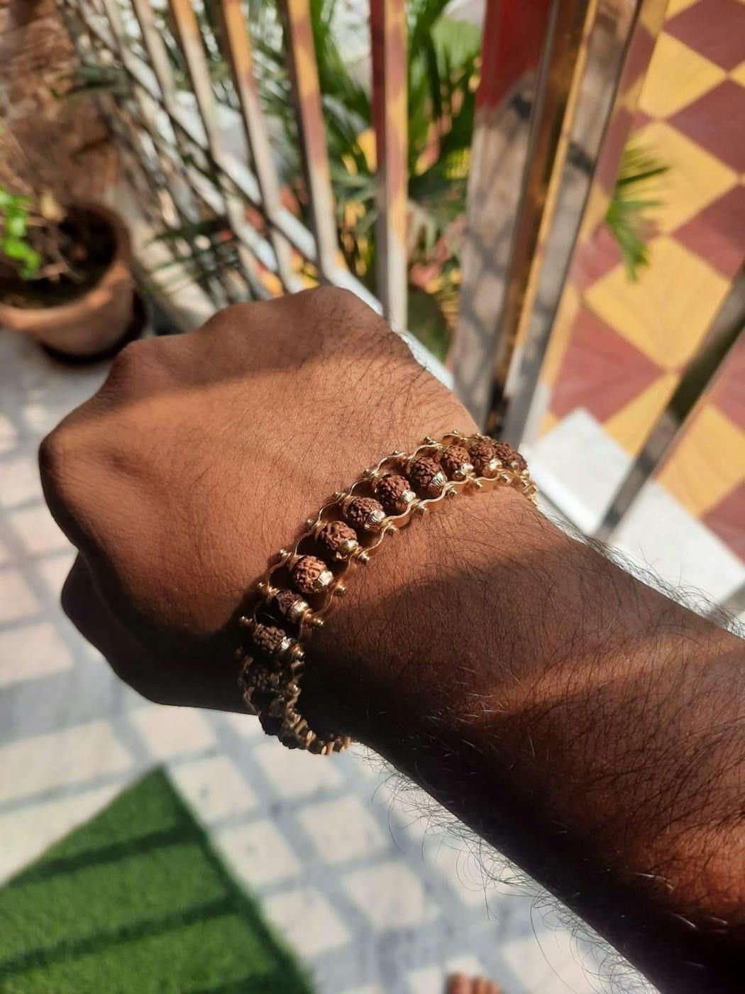 Elegant Paanch Mukhi Rudraksha Bracelet – Genuine Beads with Gold Plating