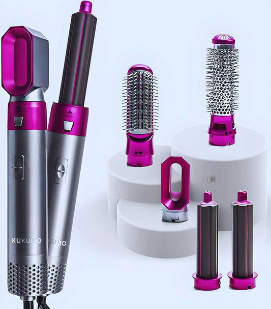Salon like hair 5-in-1 Hot Air Comb – Auto Suction Curler & Styling Kit for All Hair Types