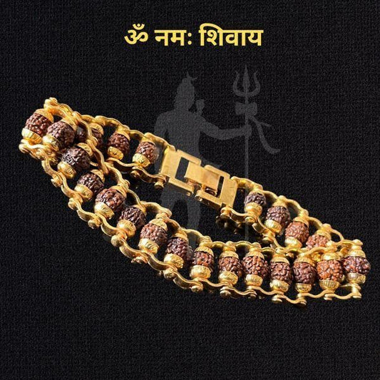 Elegant Paanch Mukhi Rudraksha Bracelet – Genuine Beads with Gold Plating